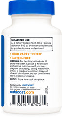 Nutricost bottle in hand for scale, emphasizing convenient 1 capsule serving