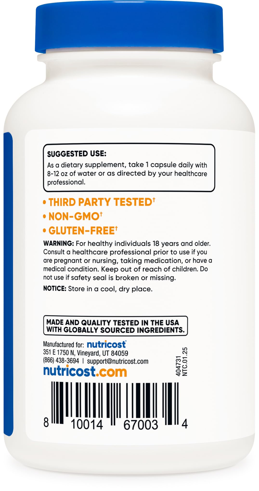 Nutricost Bromelain packaging box displays non-GMO, gluten-free branding for trusted supplement.
