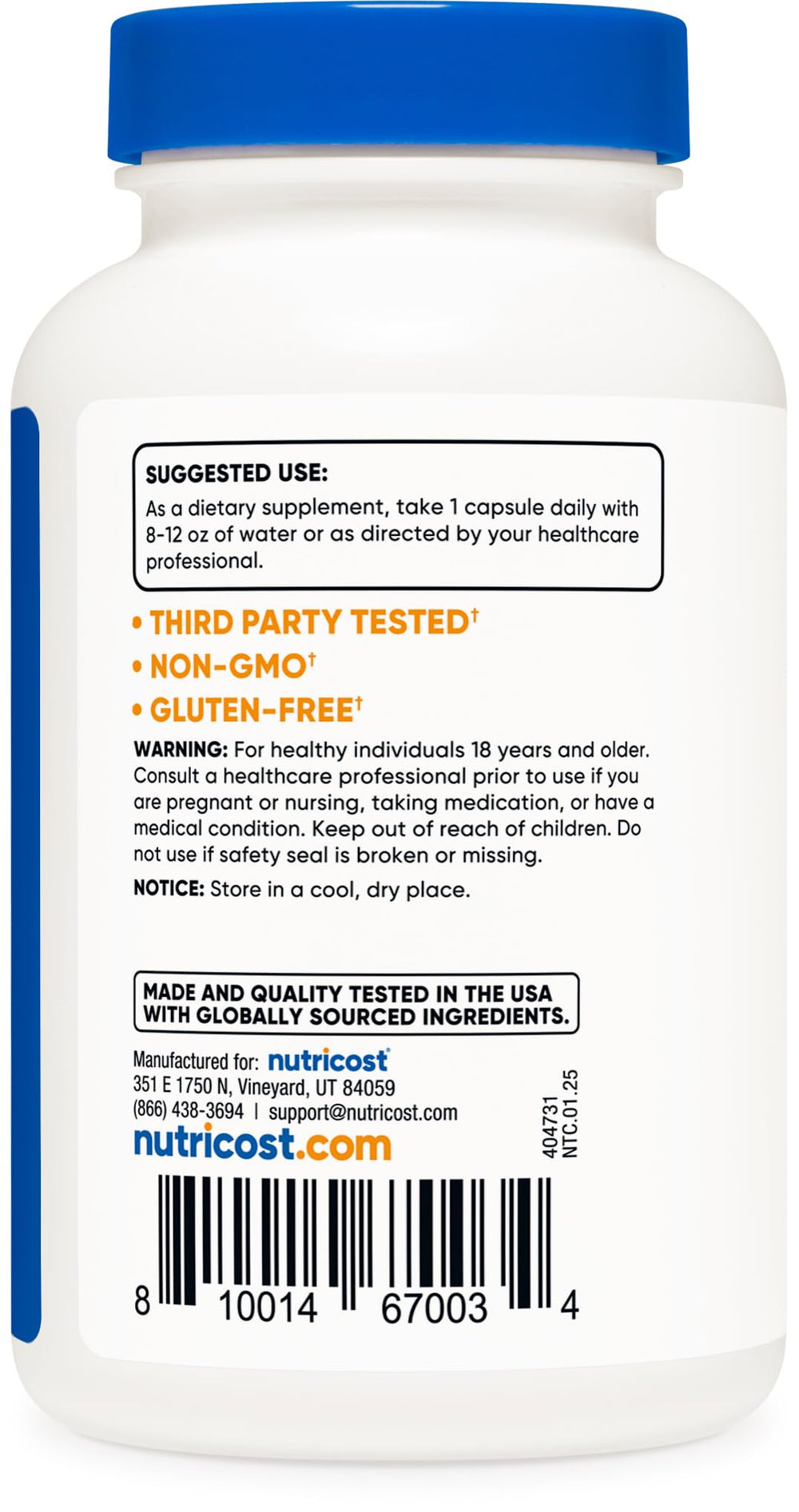 Nutricost Bromelain packaging box displays non-GMO, gluten-free branding for trusted supplement.