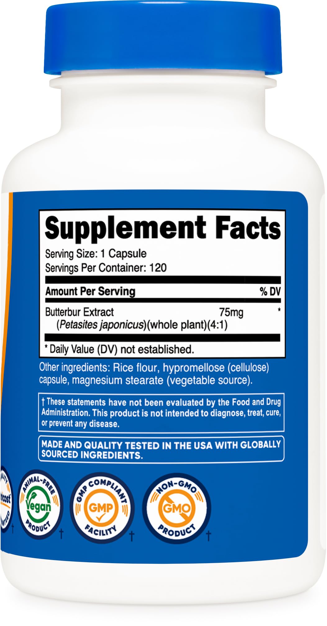 Nutricost Butterbur facility GMP and FDA registered stamp assures quality.