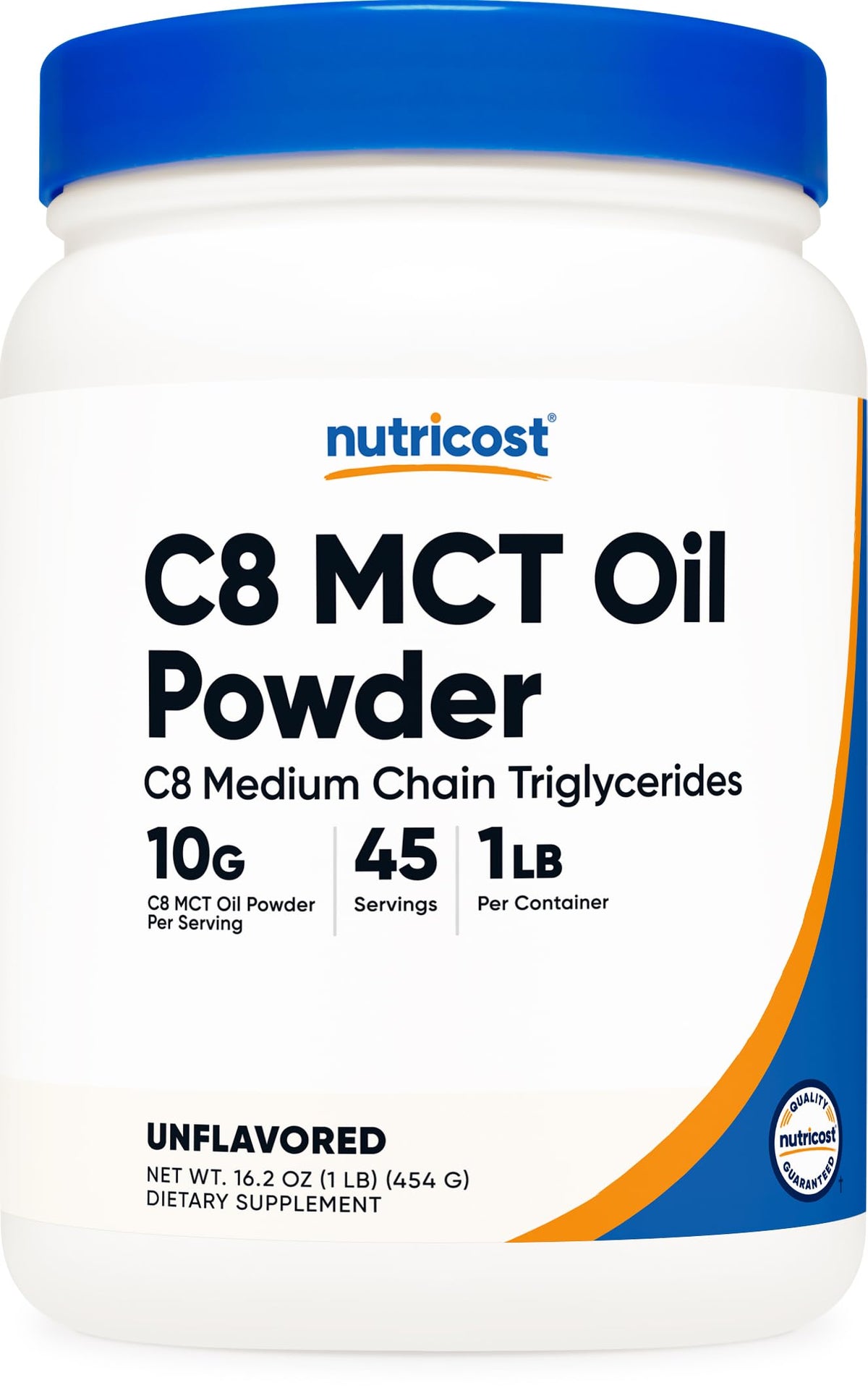Nutricost C8 MCT Oil Powder bottle pour detail for keto routine