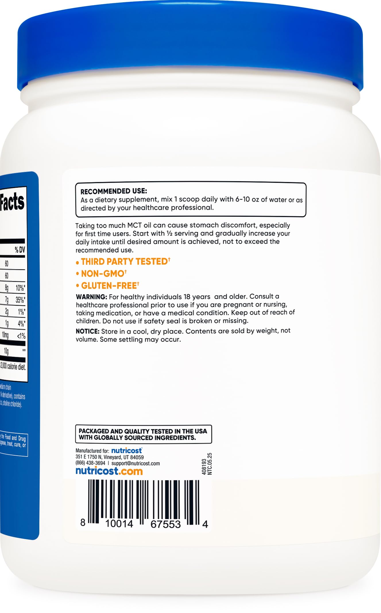Nutricost C8 MCT Oil Powder in a kitchen setting for versatile use