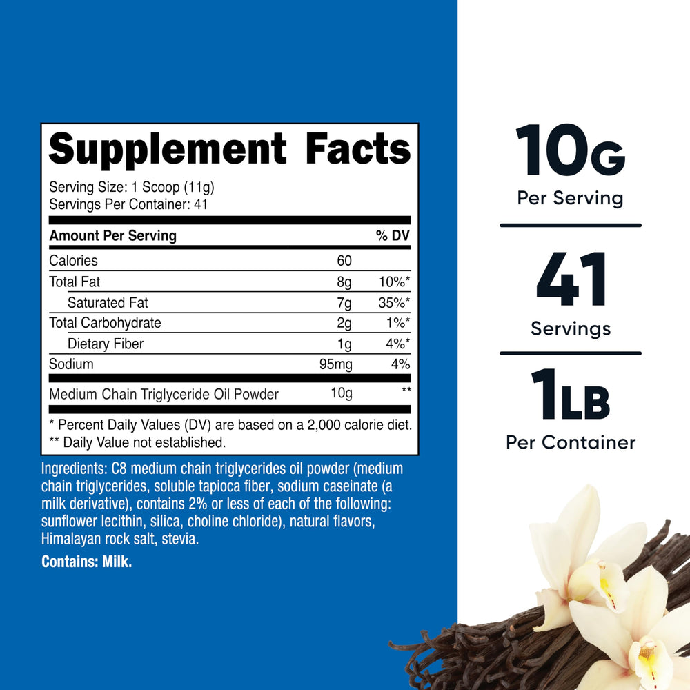 Nutricost C8 MCT powder vanilla scoop for easy serving
