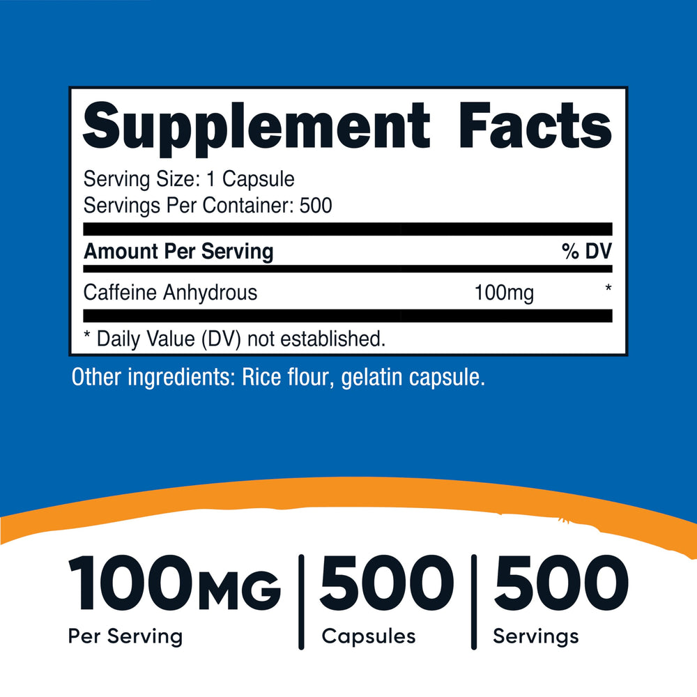 Close-up of Nutricost caffeine capsule for focused alertness.