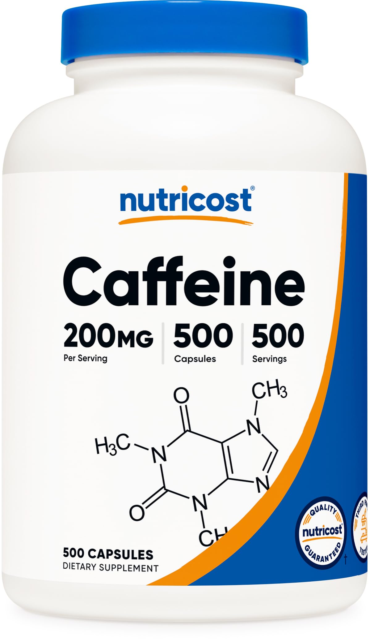 Nutricost caffeine pills 200mg capsule close-up for quick alertness