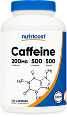Nutricost caffeine pills 200mg capsule close-up for quick alertness