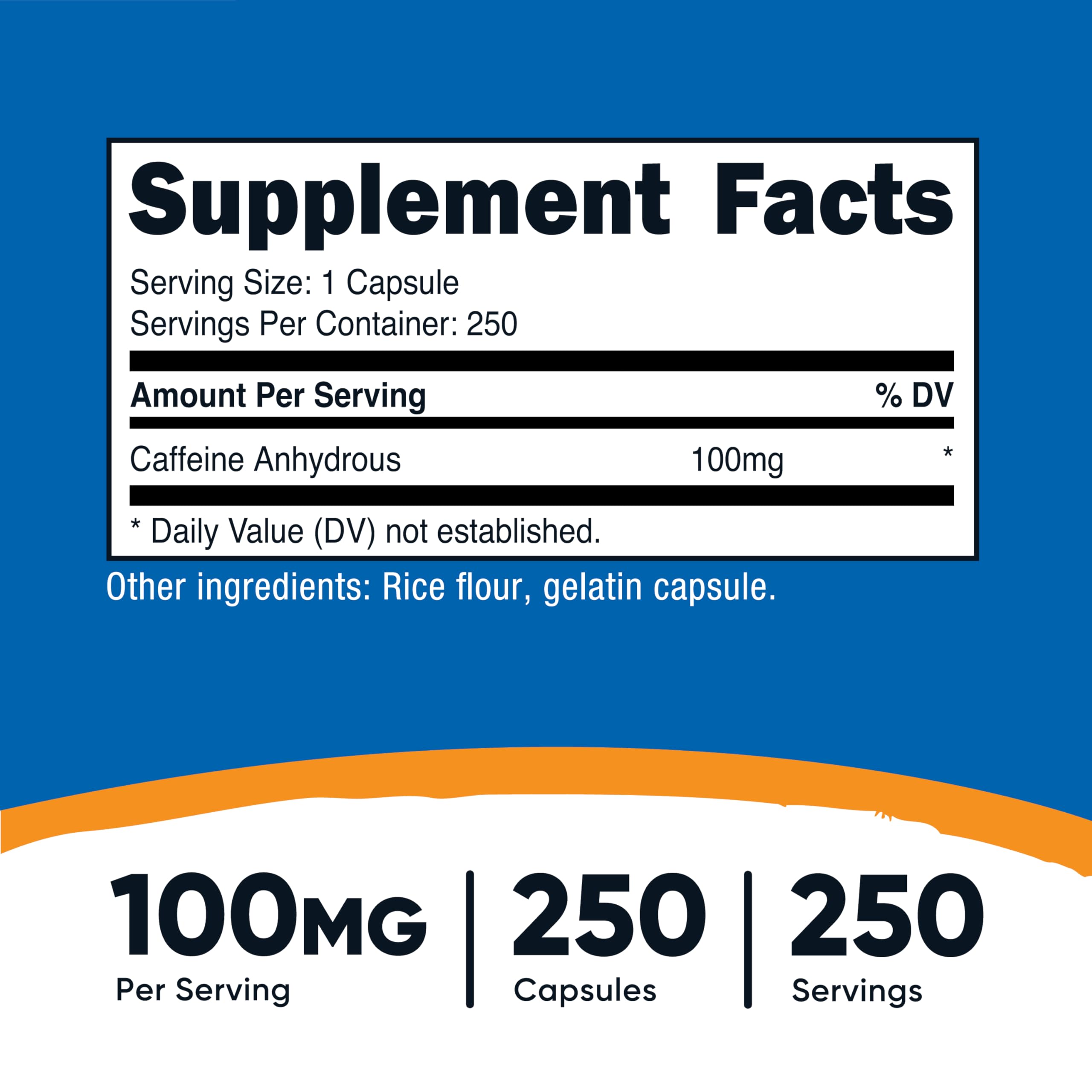 Nutricost Caffeine pills bottle label view highlights dosage and quality