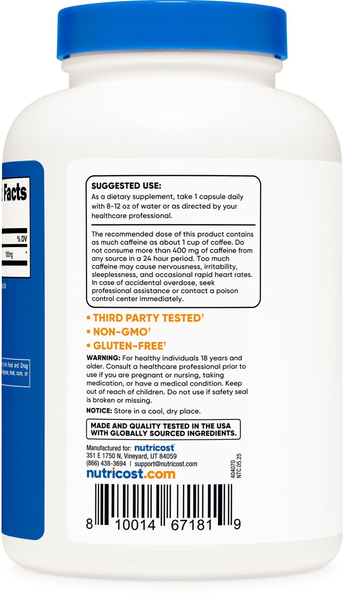 Stacked Nutricost capsules highlight non-GMO gluten-free benefits.