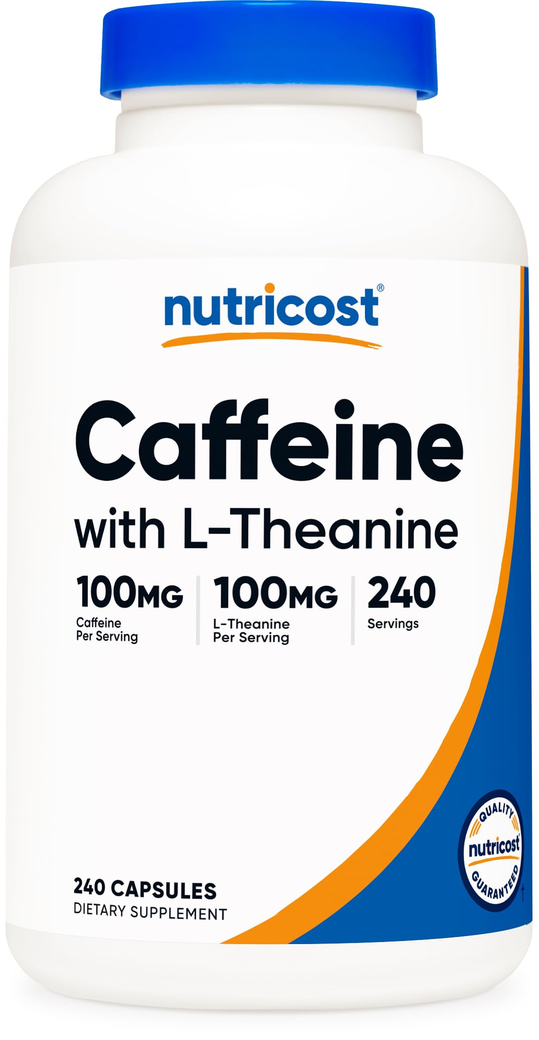 Nutricost Caffeine with L-Theanine bottle front for focused energy