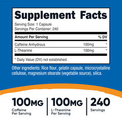 Nutricost Caffeine with L-Theanine capsules neatly arranged for daily energy and focus