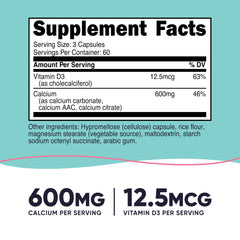 Nutricost Calcium 600mg + Vitamin D3 bottle pour shows easy daily servings