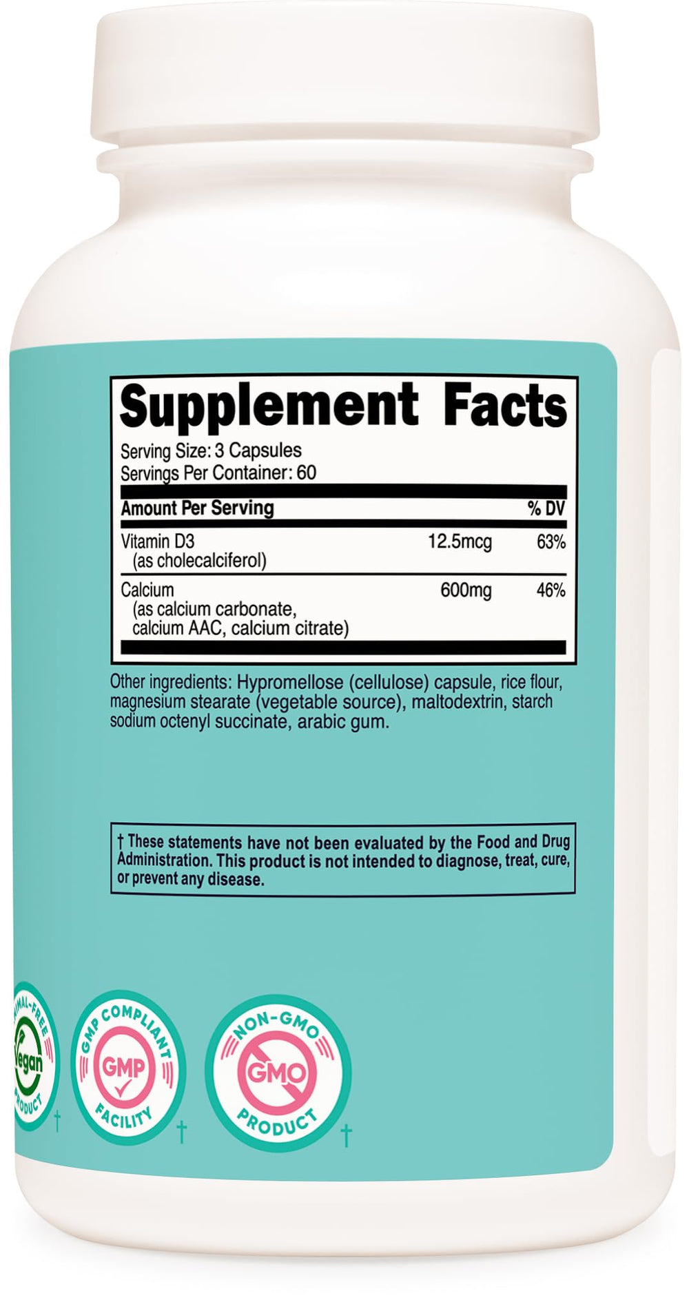 Nutricost Calcium 600mg + Vitamin D3 vegan gluten-free icon emphasizing options