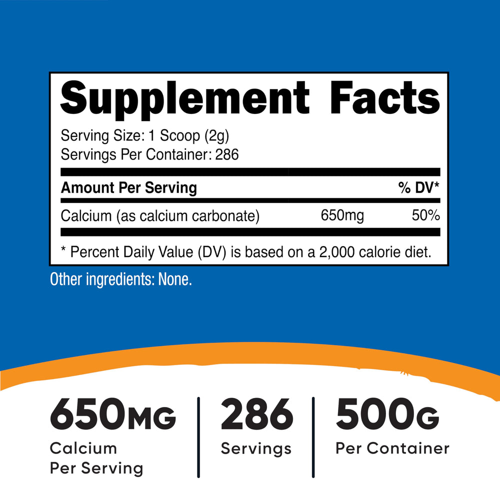 Nutricost Calcium Carbonate Powder pour illustrates smooth texture ready for mixing into beverages