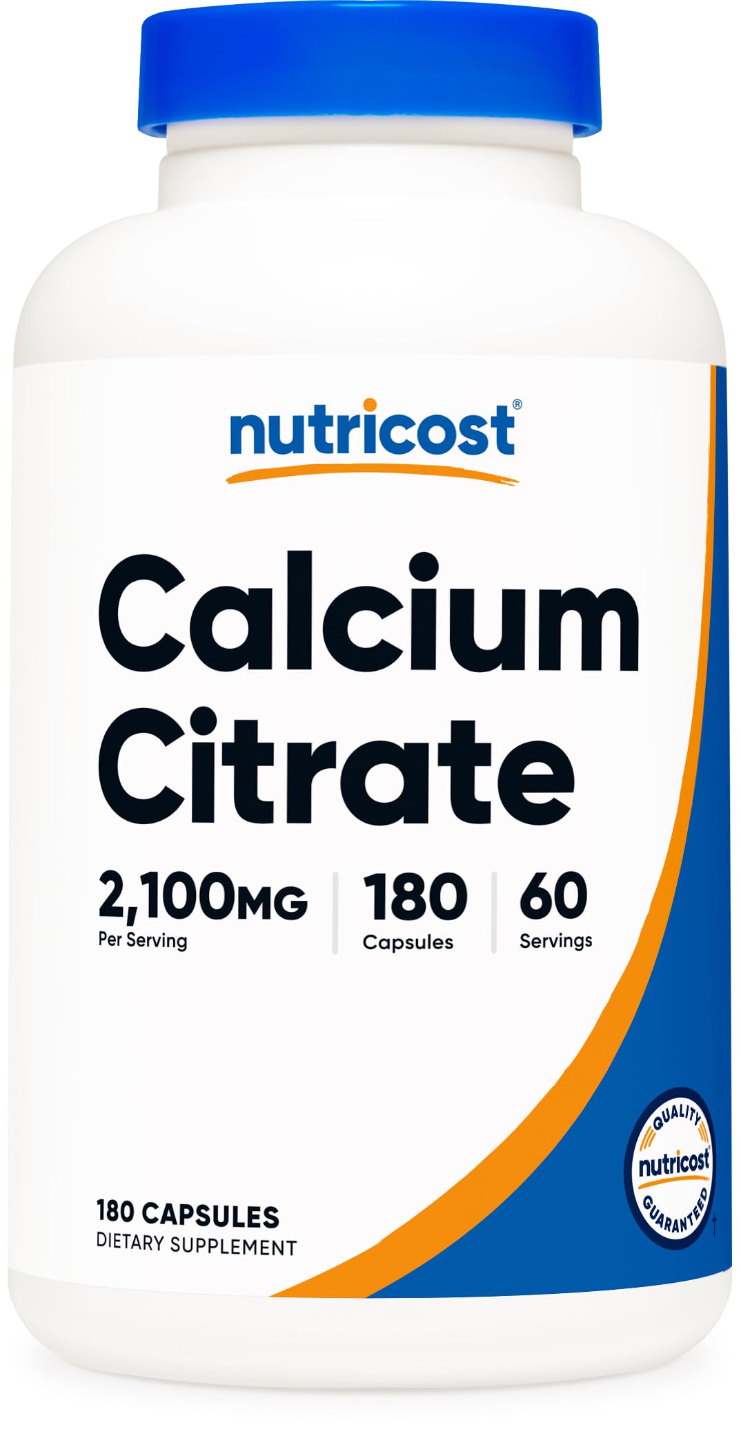 Nutricost Calcium Citrate bottle front with 180 vegan capsules for daily use