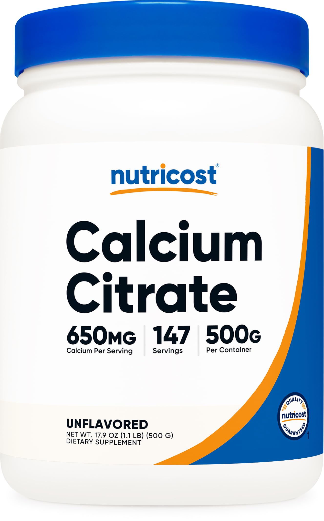 Nutricost Calcium Citrate Powder bottle with pure formula supports gluten-free, non-GMO daily use.