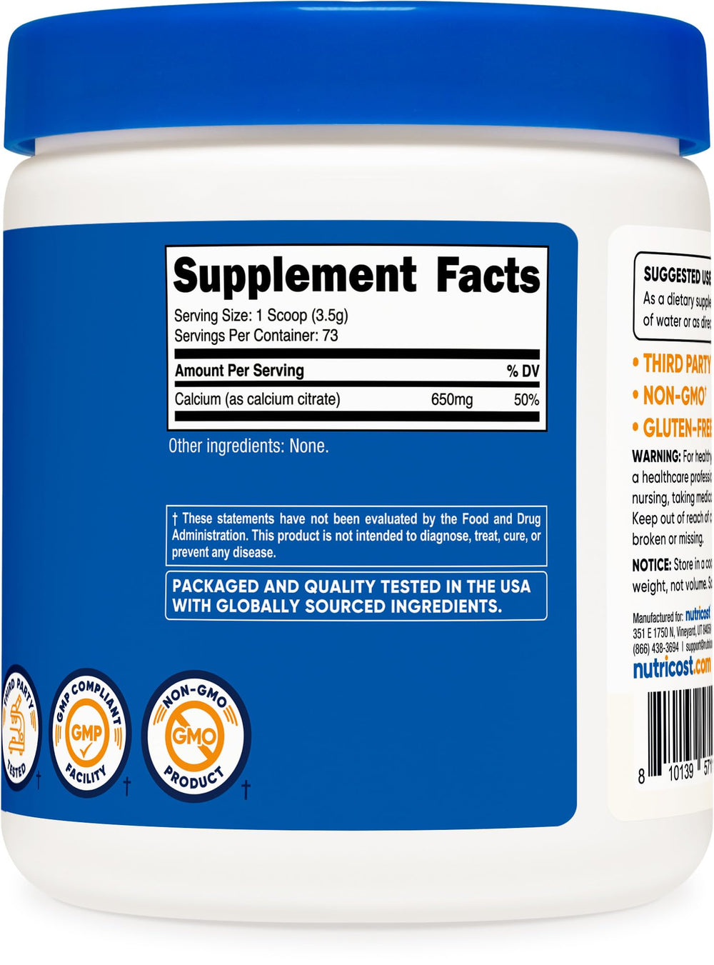 Nutricost Calcium Citrate Powder packaging front showing product details