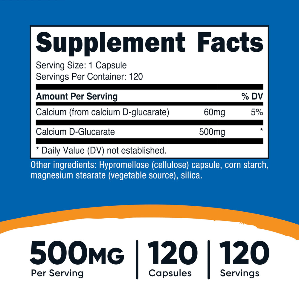 Nutricost Calcium D-Glucarate capsule close-up shows the veggie form.