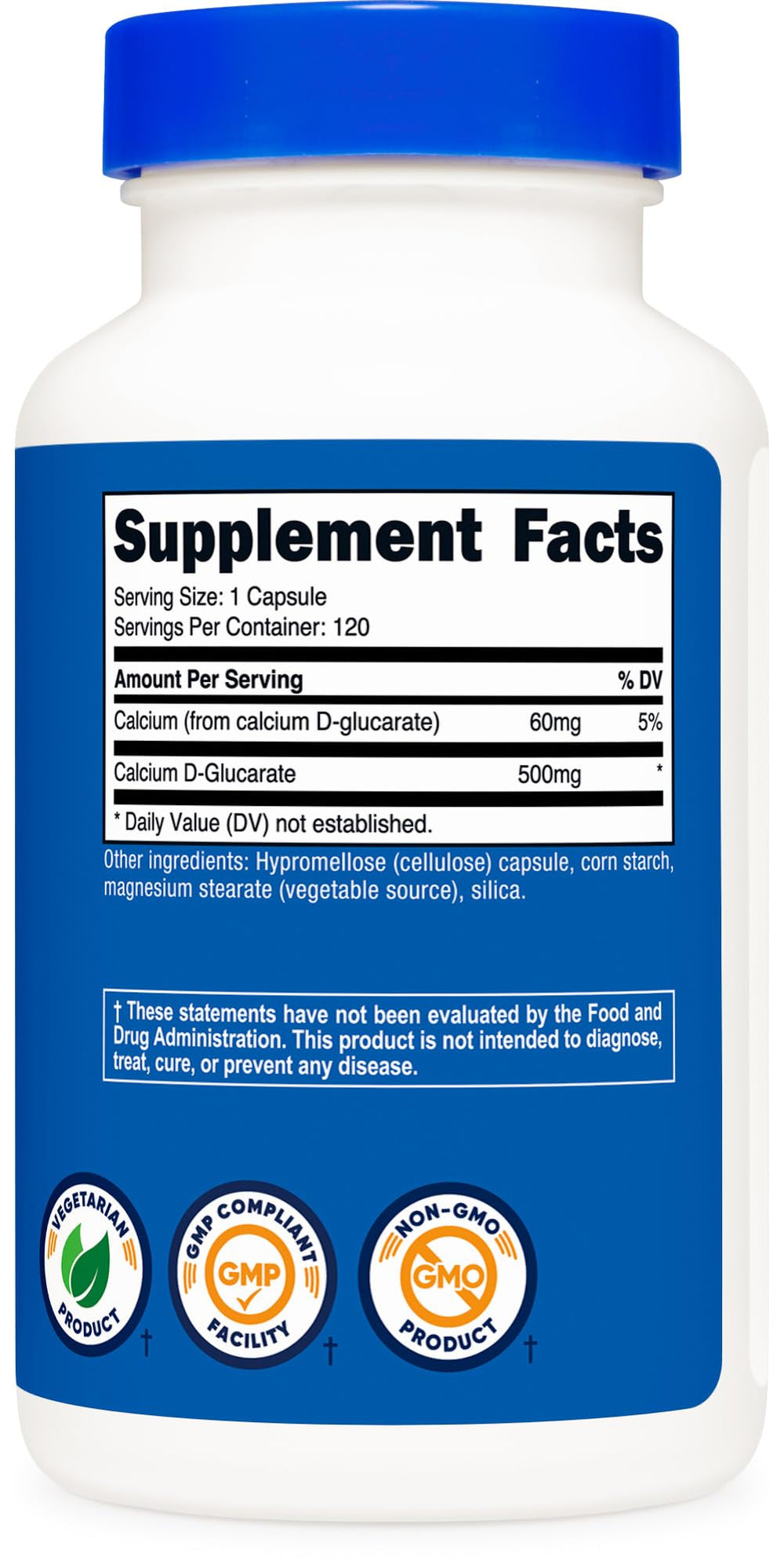 Nutricost Calcium D-Glucarate facility image highlights GMP and FDA registration.