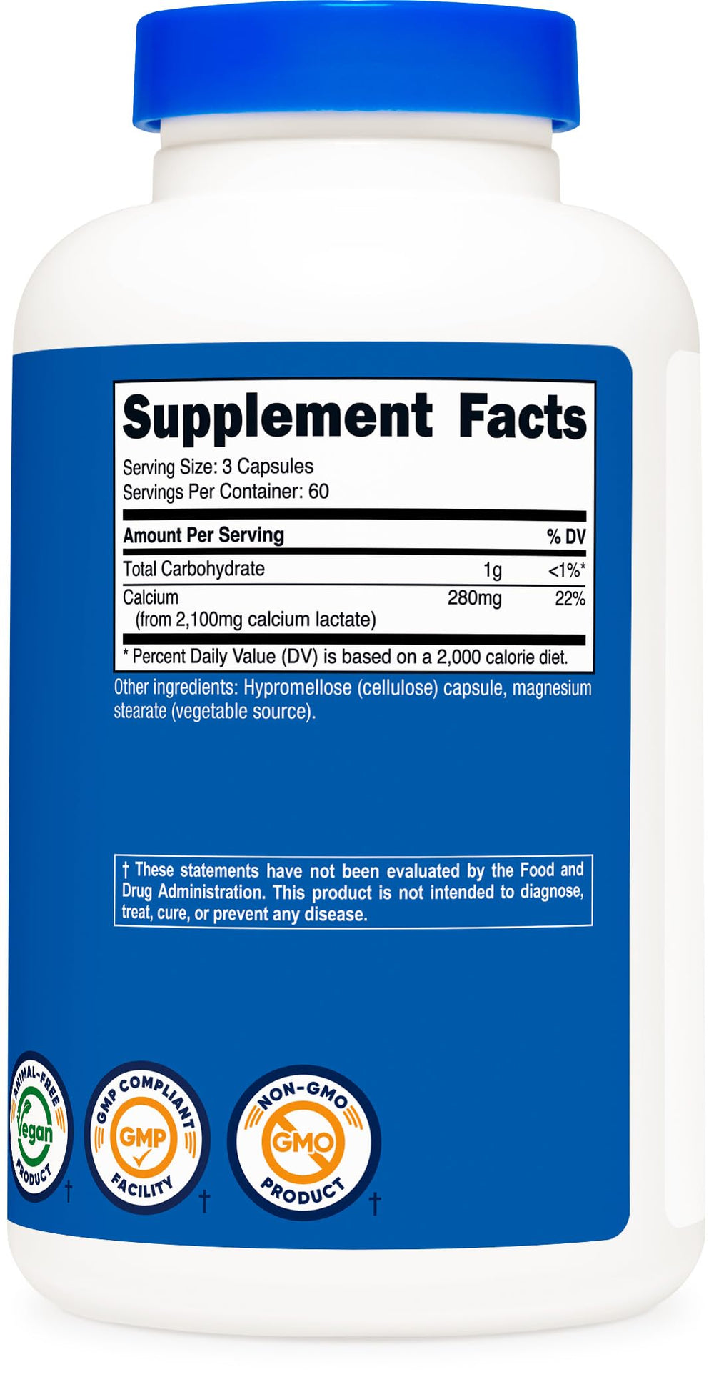Nutricost Calcium Lactate bottle on shelf signaling vegan gluten-free supplement