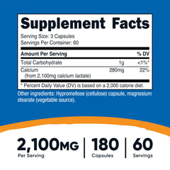 Nutricost Calcium Lactate capsules close-up showing easy-to-swallow form
