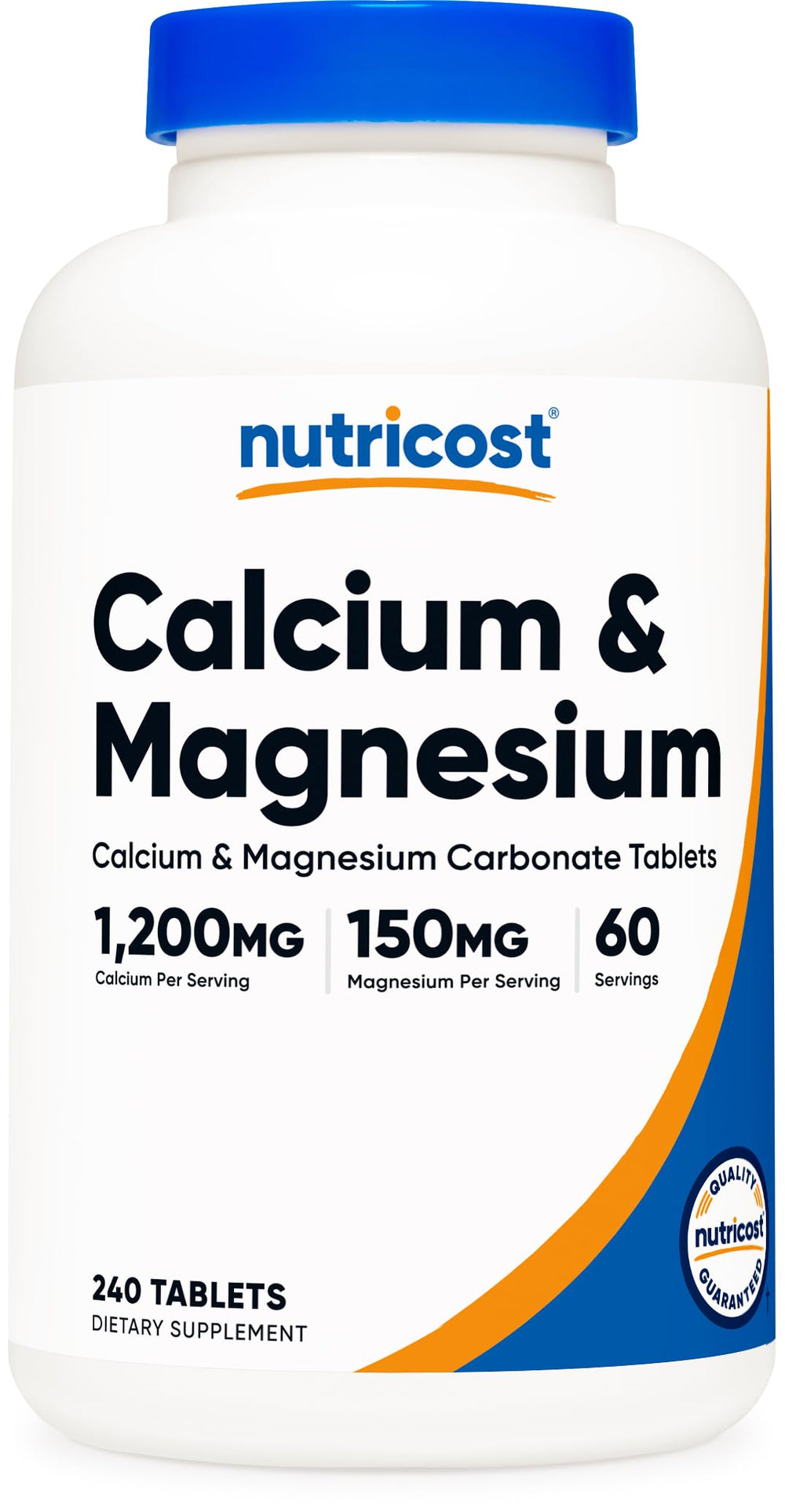 Nutricost Calcium & Magnesium bottle front highlighting bone support formula