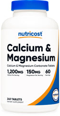 Nutricost Calcium & Magnesium bottle front highlighting bone support formula