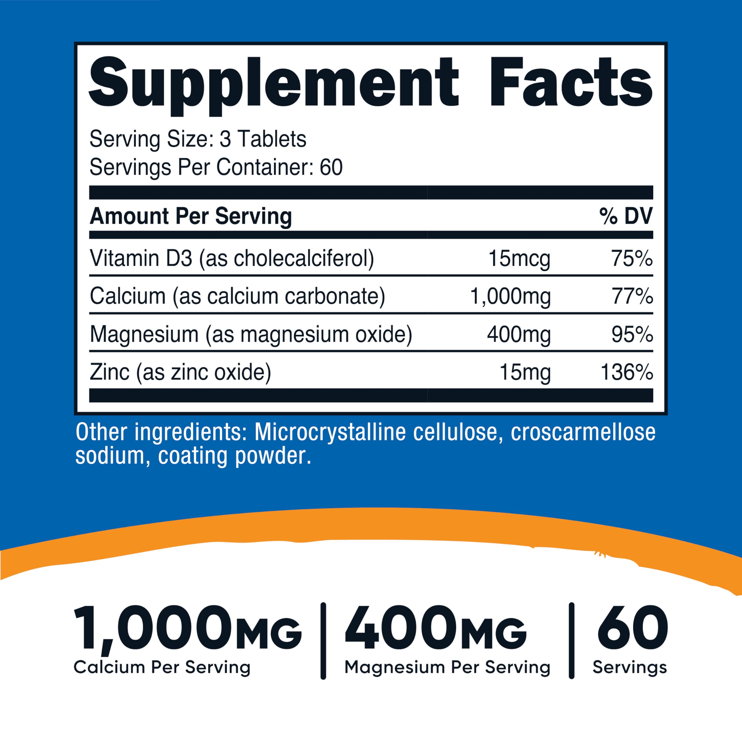 Nutricost Calcium Magnesium Zinc tablets container highlights simple daily mineral support.