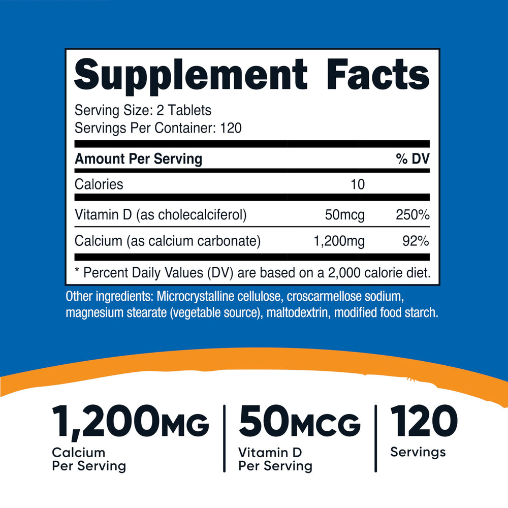 Nutricost calcium with vitamin d tablets closeup