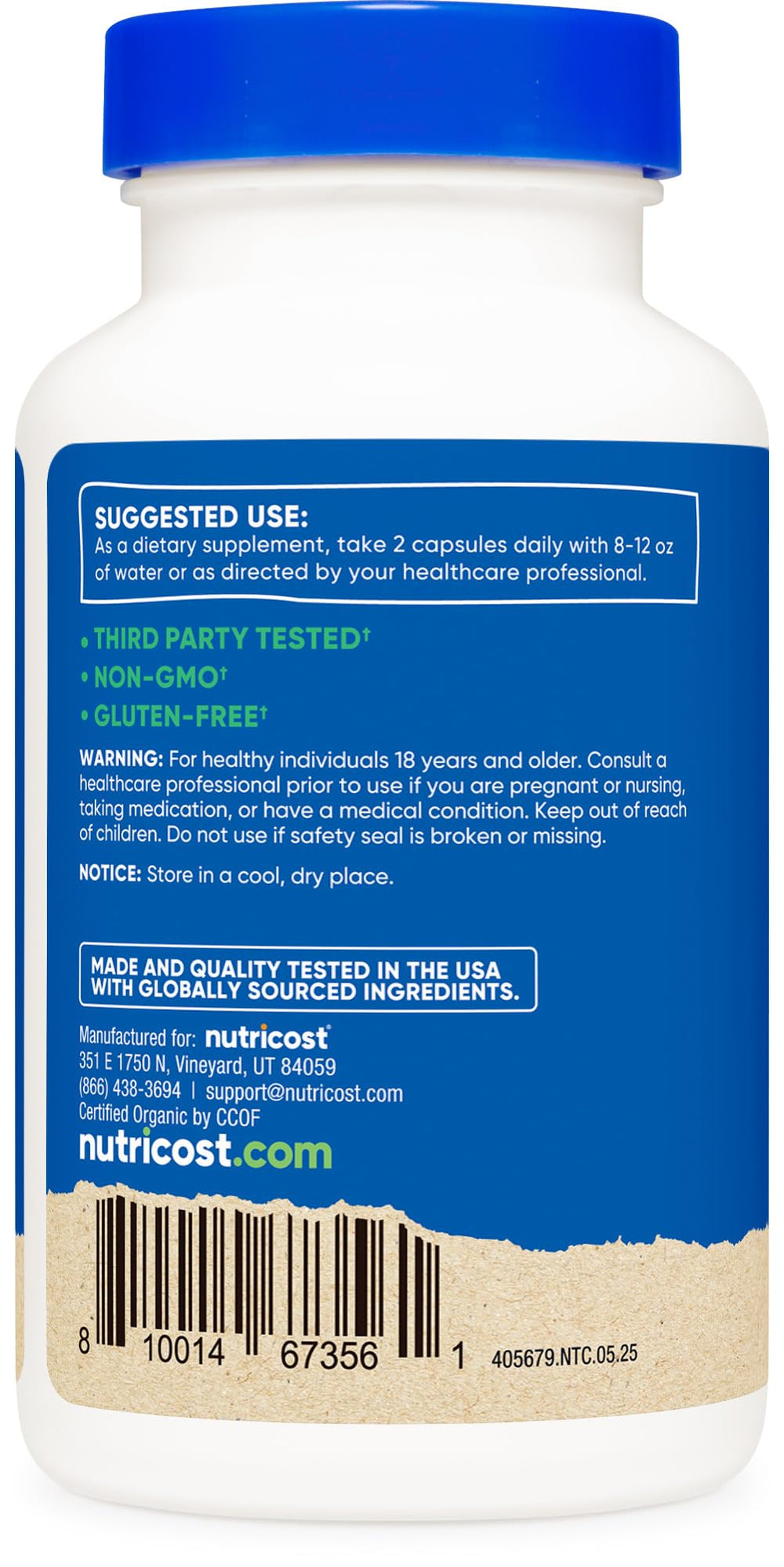 Nutricost Camu Camu facility image emphasizes GMP and FDA-registered quality standards.