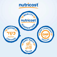 Nutricost capsule packaging setup highlighting allergen-free and kosher features.