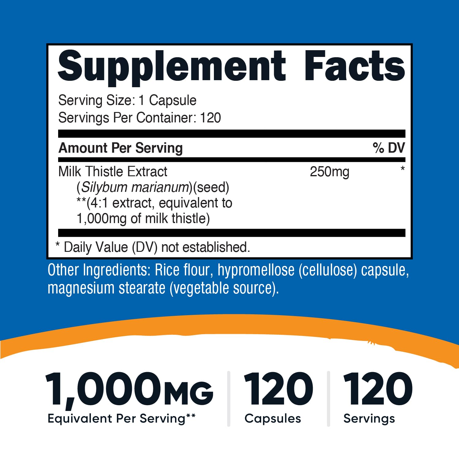 Nutricost Cardo Mariano: etiqueta con ingredientes y beneficios.