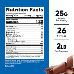 Nutricost Casein Protein Powder chocolate serving scoop beside tub for slow release protein.