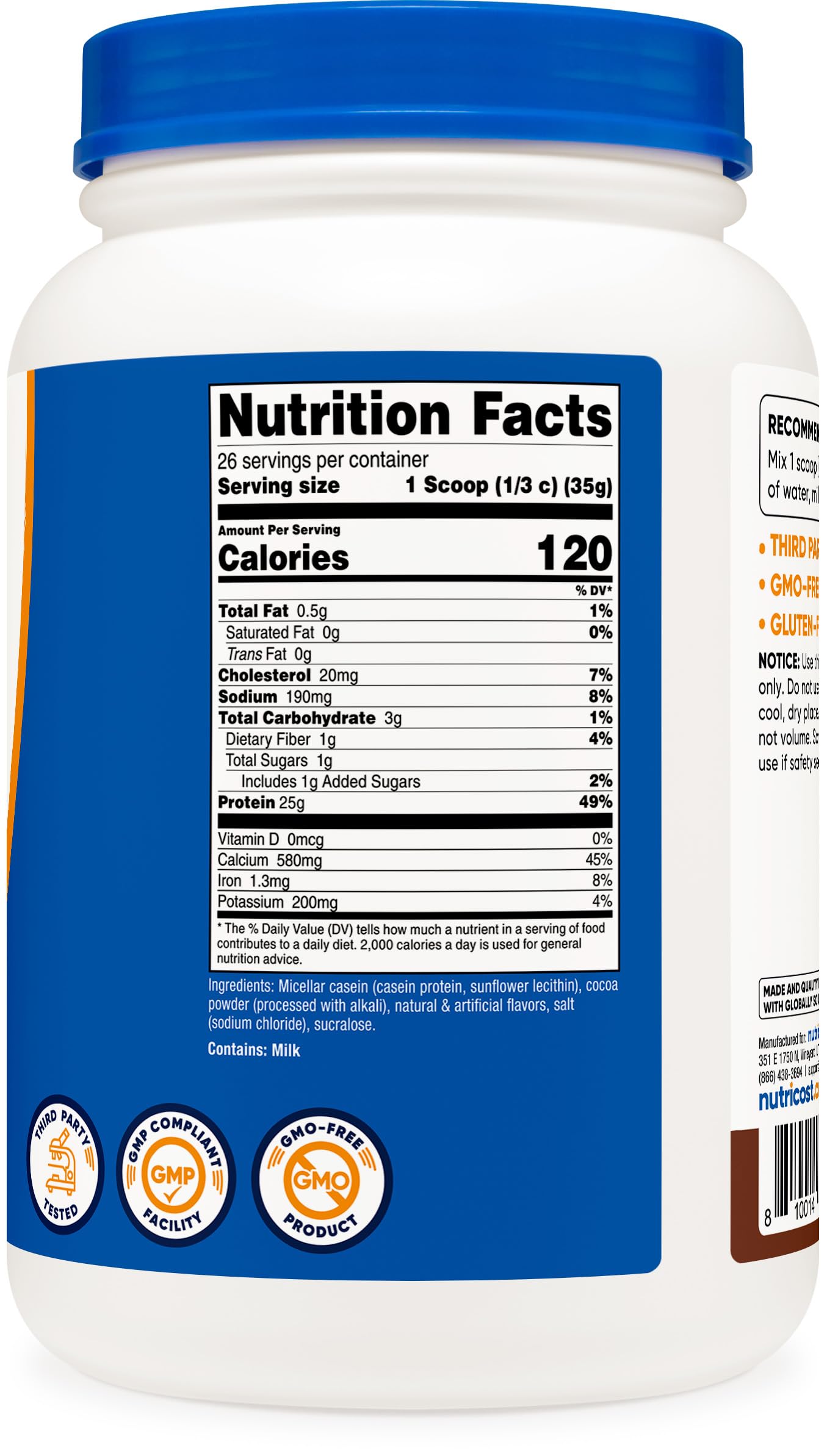 Nutricost Casein Protein Powder chocolate tub stacked for easy weekly use.