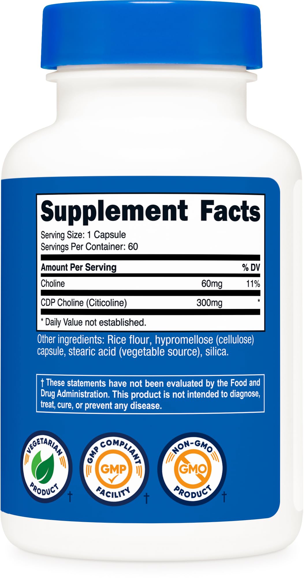 Nutricost CDP Choline 300mg bottle with glass of water for daily routine