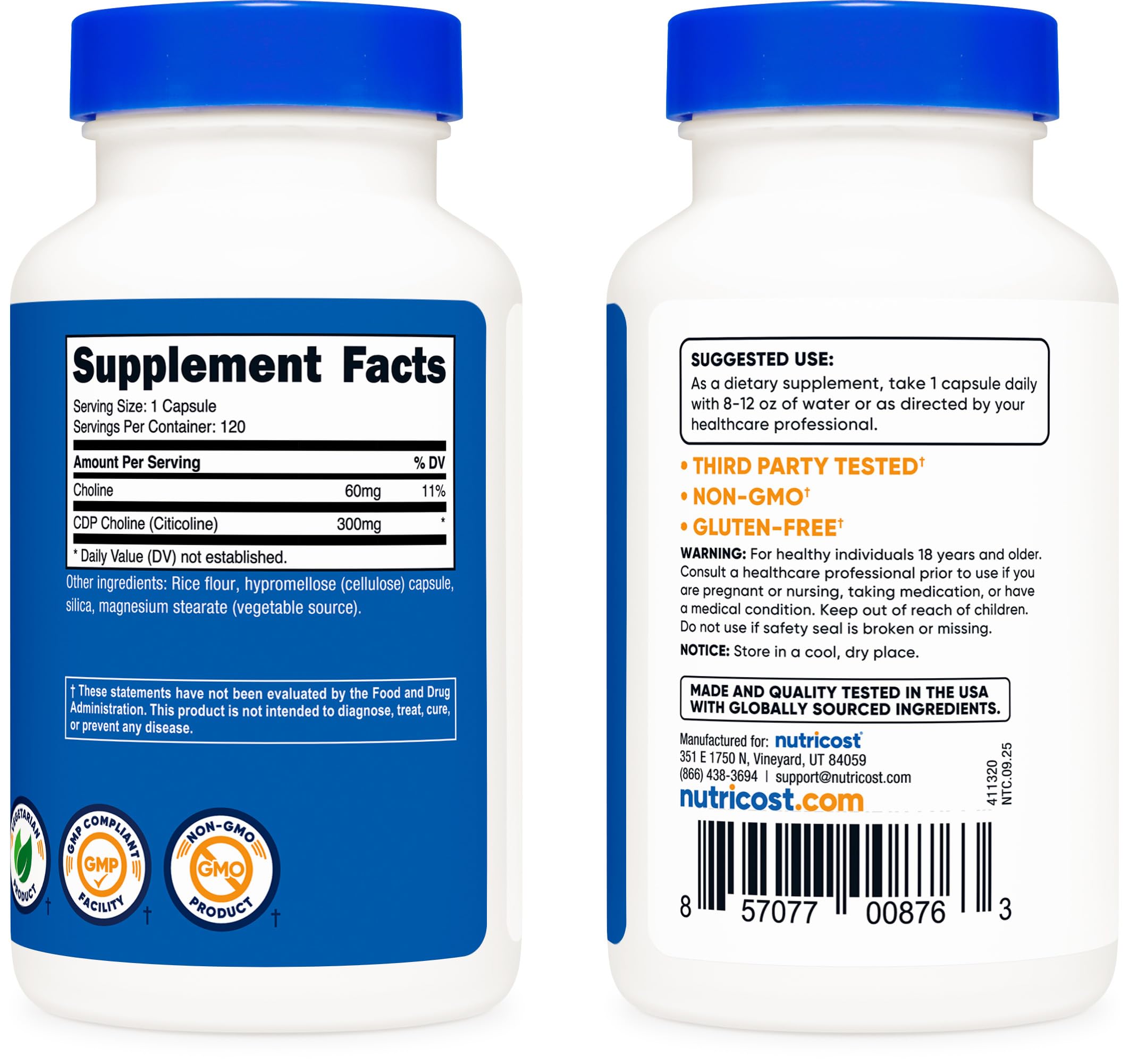 Manufacturing details: Nutricost CDP Choline produced in GMP and FDA-registered facility