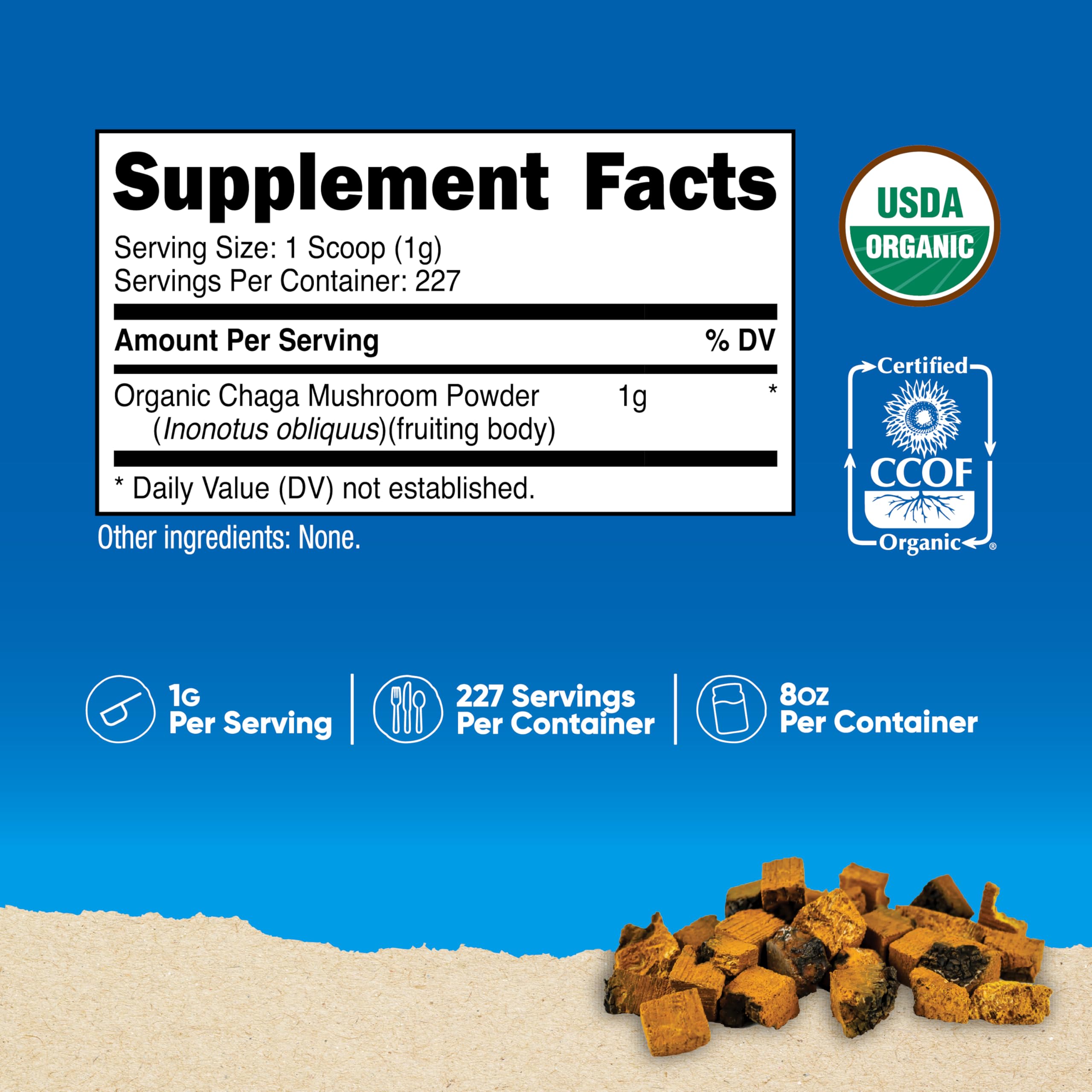 Included 1 gram scoop beside Nutricost Chaga powder for precise serving.