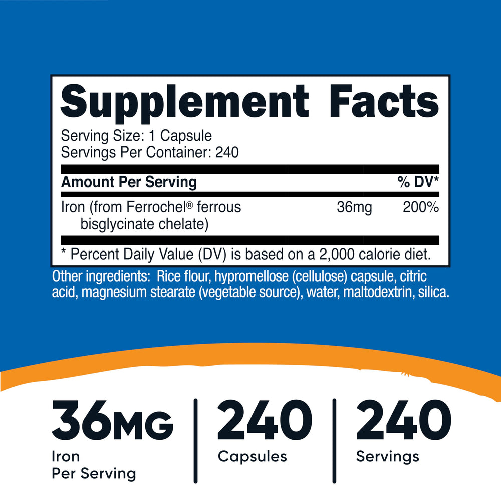 Nutricost Ferrochel iron capsules ready for daily iron support