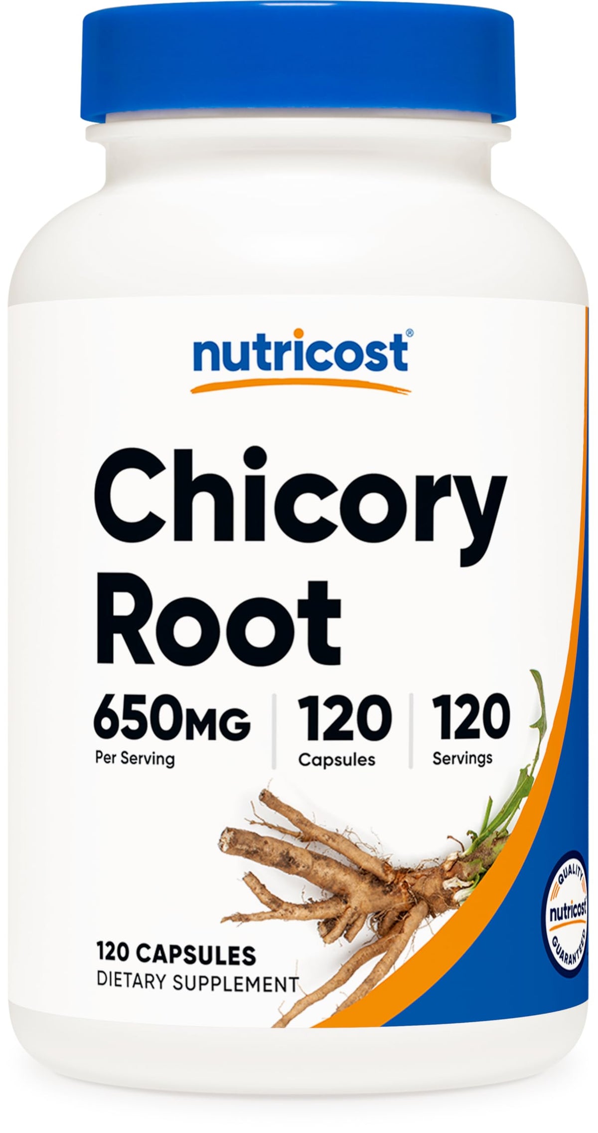 Nutricost Chicory Root 650mg bottle on table for daily fiber support