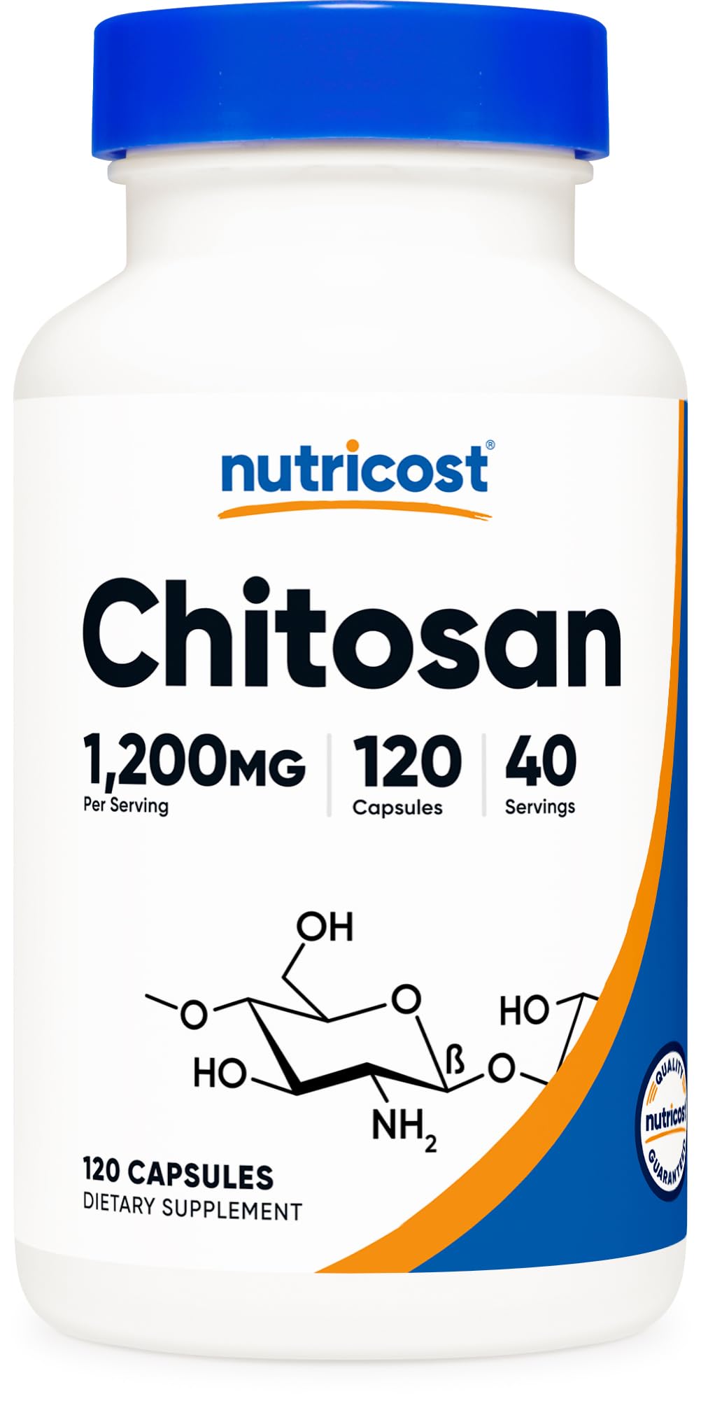 Nutricost Chitosan bottle front, 1,200 mg per serving highlighted.