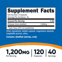 Close-up of Nutricost Chitosan capsules, easy-to-swallow design.