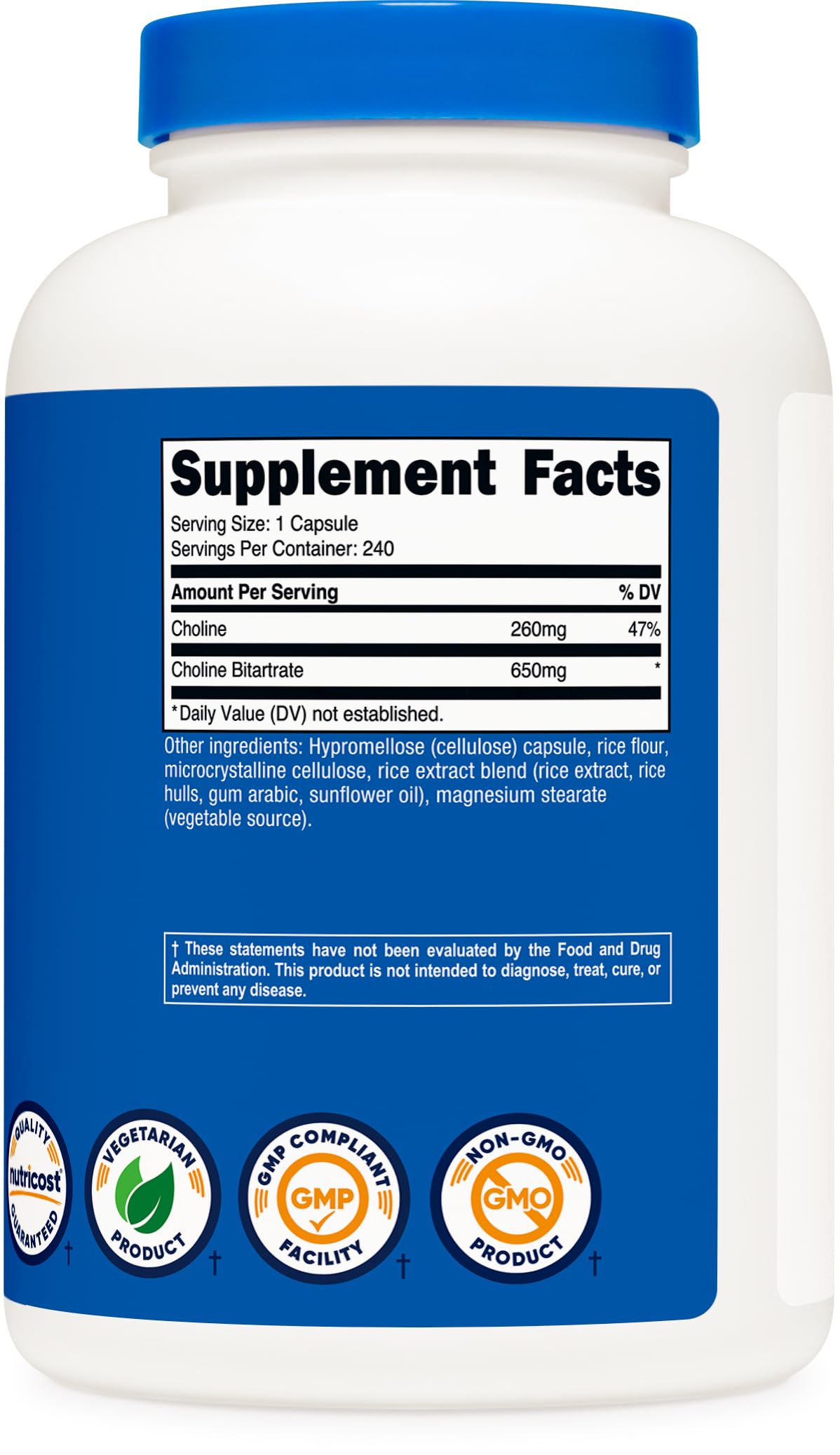 Factory GMP and FDA registration symbols on Nutricost bottle ensuring quality manufacturing