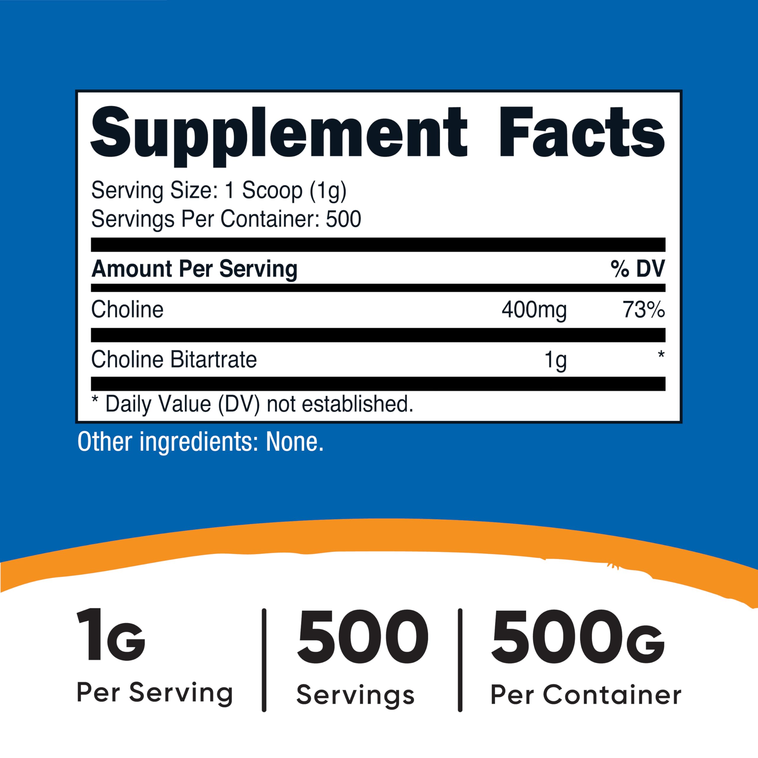 Nutricost Choline Bitartrate scoop included for precise 1 g servings.