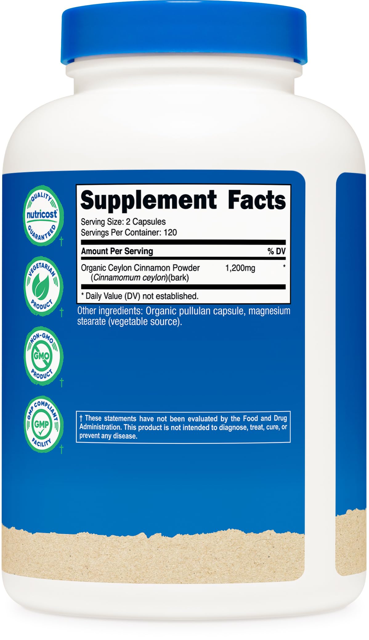 Nutricost Cinnamon Capsules third-party testing seal ensures product quality.