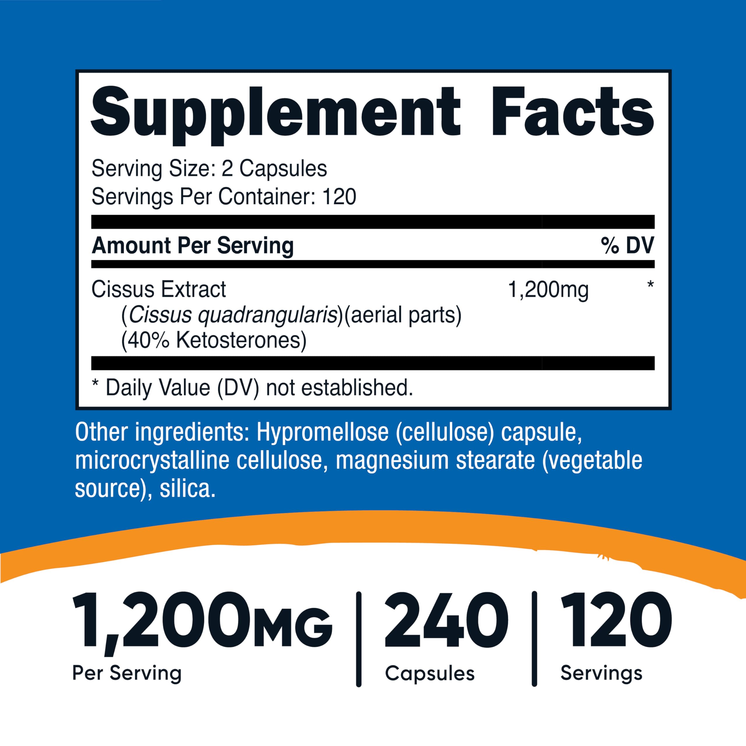 Nutricost Cissus Quadrangularis bottle back lists ingredients and serving details
