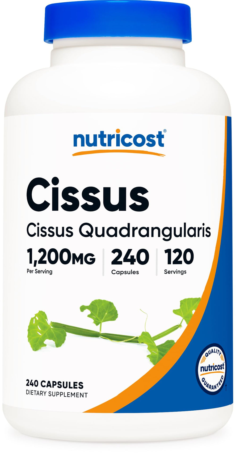 Nutricost Cissus Quadrangularis bottle front showing gluten free, vegetarian friendly formula