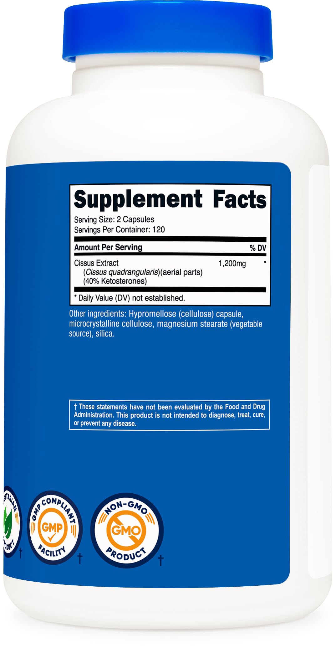 Nutricost Cissus Quadrangularis bottle with NSF and GMP visuals signaling quality