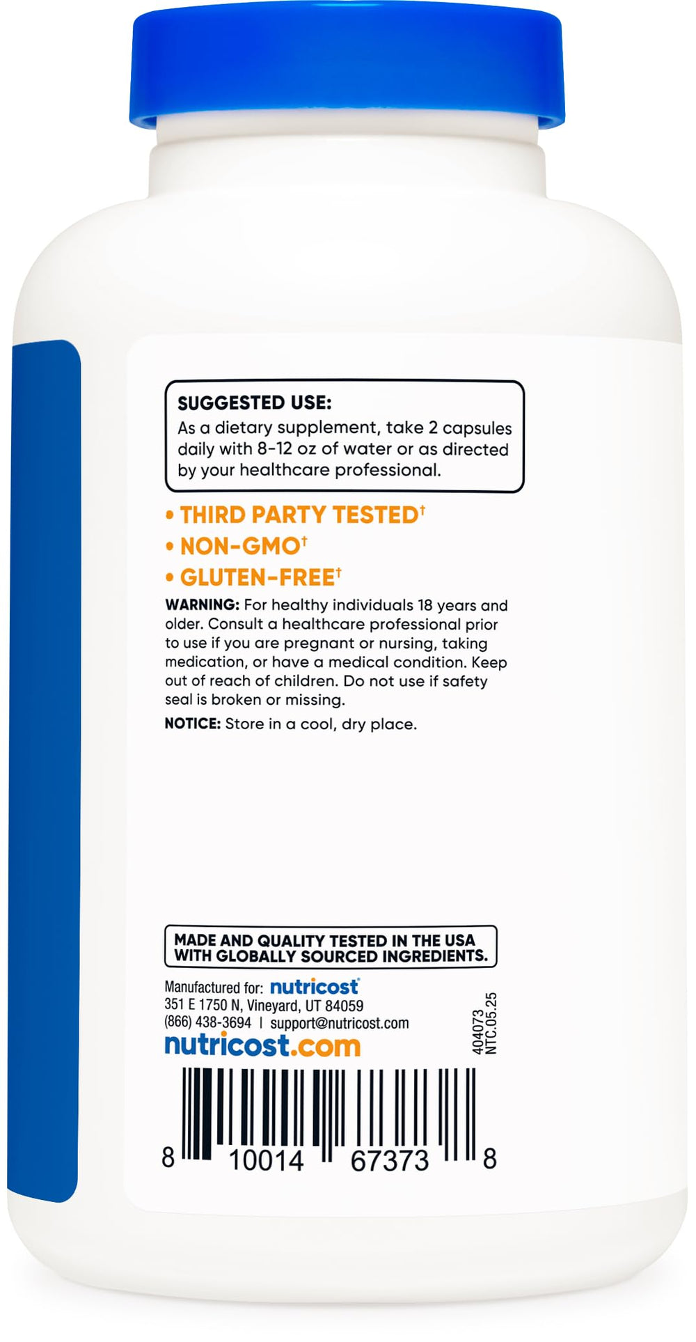 Nutricost Cissus Quadrangularis label detail confirms third party testing