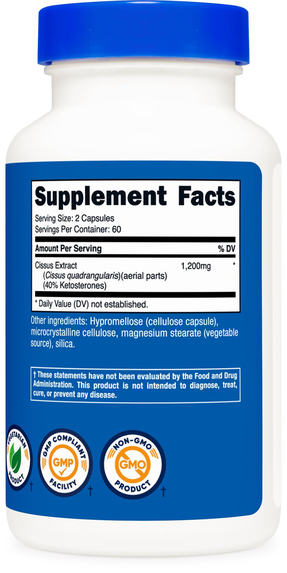Nutricost Cissus Quadrangularis third-party testing seal emphasizes product integrity.