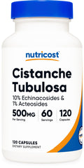 Nutricost Cistanche Tubulosa bottle front view, vegan and GMO-free formula.