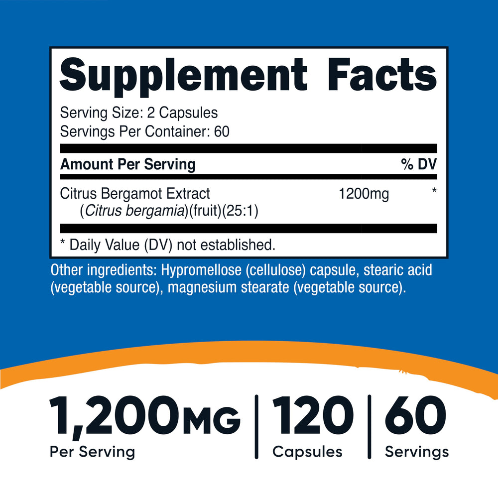 Nutricost Citrus Bergamot capsules pour showing ready-to-take capsules for daily use